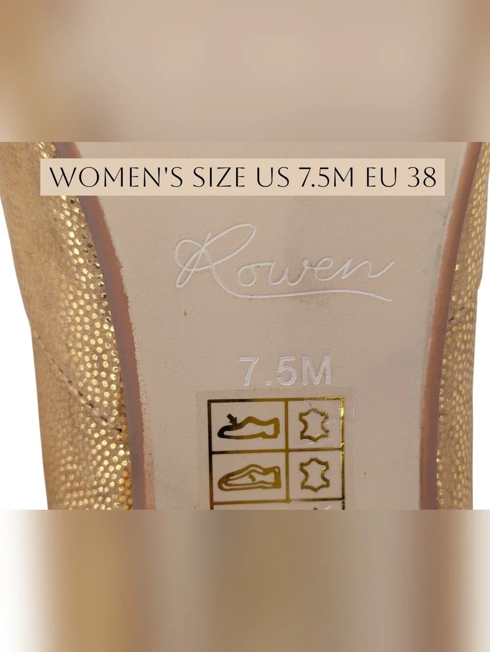 Rowen Gold Sz 7.5M Antique Gold Metallic Mico-Dot Leather Pointed-Toe Heel Pump